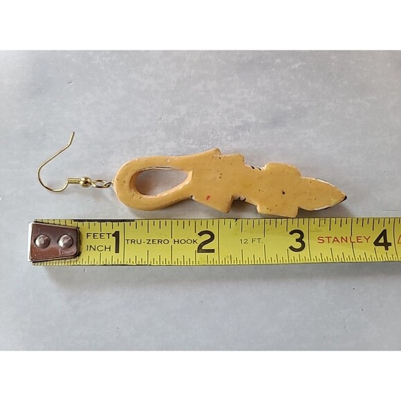 Painted Wooden Dangling Salamander Earrings Vintage Costume Jewelry NOS - Picture 9 of 10